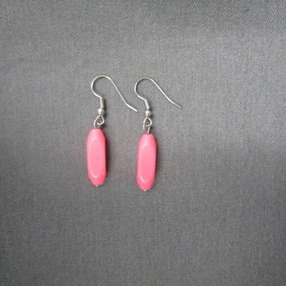 Pink Dangle Drop Pink Earring Womens Fashion Silver Tone Colorfull Boho Chic - Picture 3 of 5